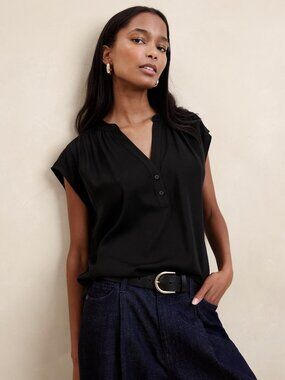 Banana Republic Button Dolman Blouse Black Medium #A3574